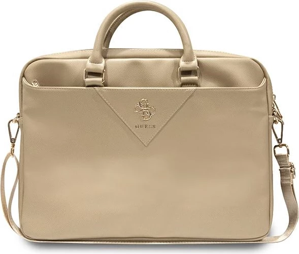 Çantë laptopi Guess ZIP Leather Triangle, 16", lëkurë ekologjike, e artë