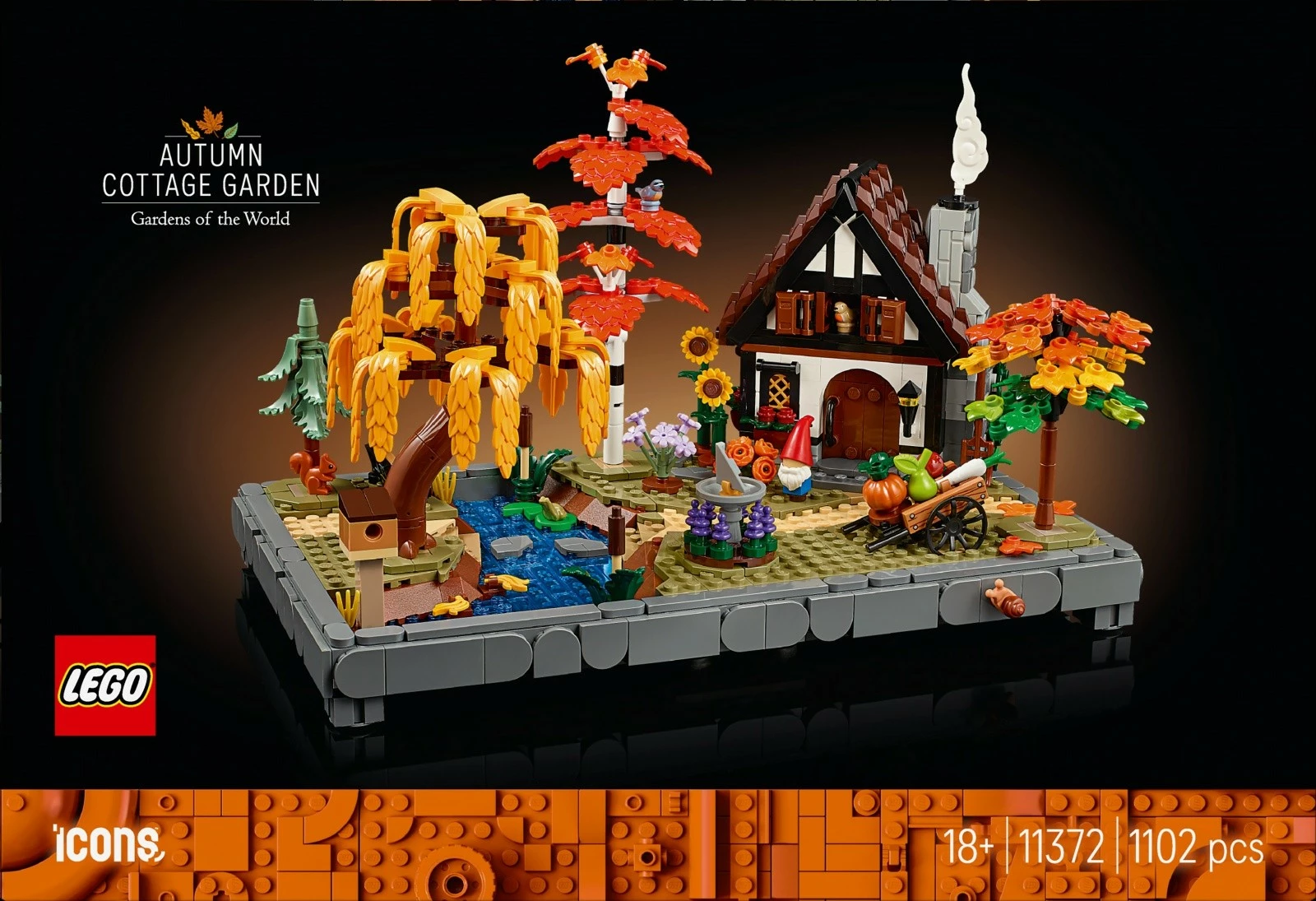 Set ndërtimi LEGO Icons 11372 Autumn Cottage Garden, 1102 pjesë, 18+, 19x29x18 cm