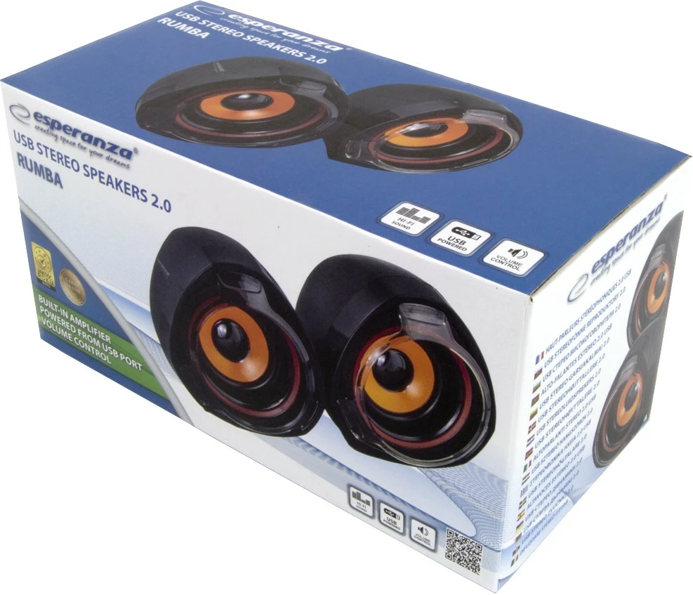 Altoparlantë kompjuteri Esperanza RUMBA EP141, 2.0, USB, 3.5mm, Zi/Portokalli