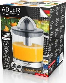 Shtrydhëse agrumesh elektrike, Adler, AD 4012, 1.2 L, 40 W, e zezë/transparente, me 2 konë