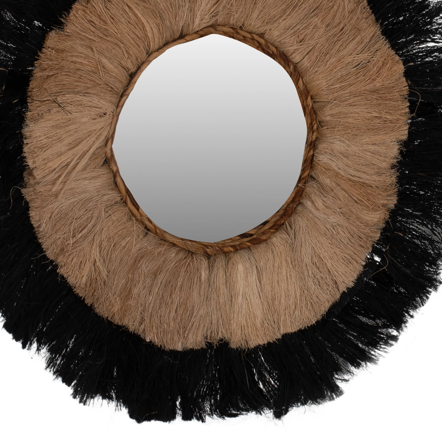 Pasqyrë rrethore me kornizë prej fibrash abaka, ngjyrë natyrale dhe e zezë, 70x4x70 cm, FH7737