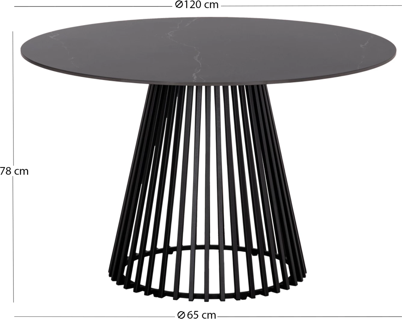 Tavolinë e rrumbullakët ngrënieje MEMNON, sipërfaqe qeramike, bazë metalike e zezë, Φ120x76cm