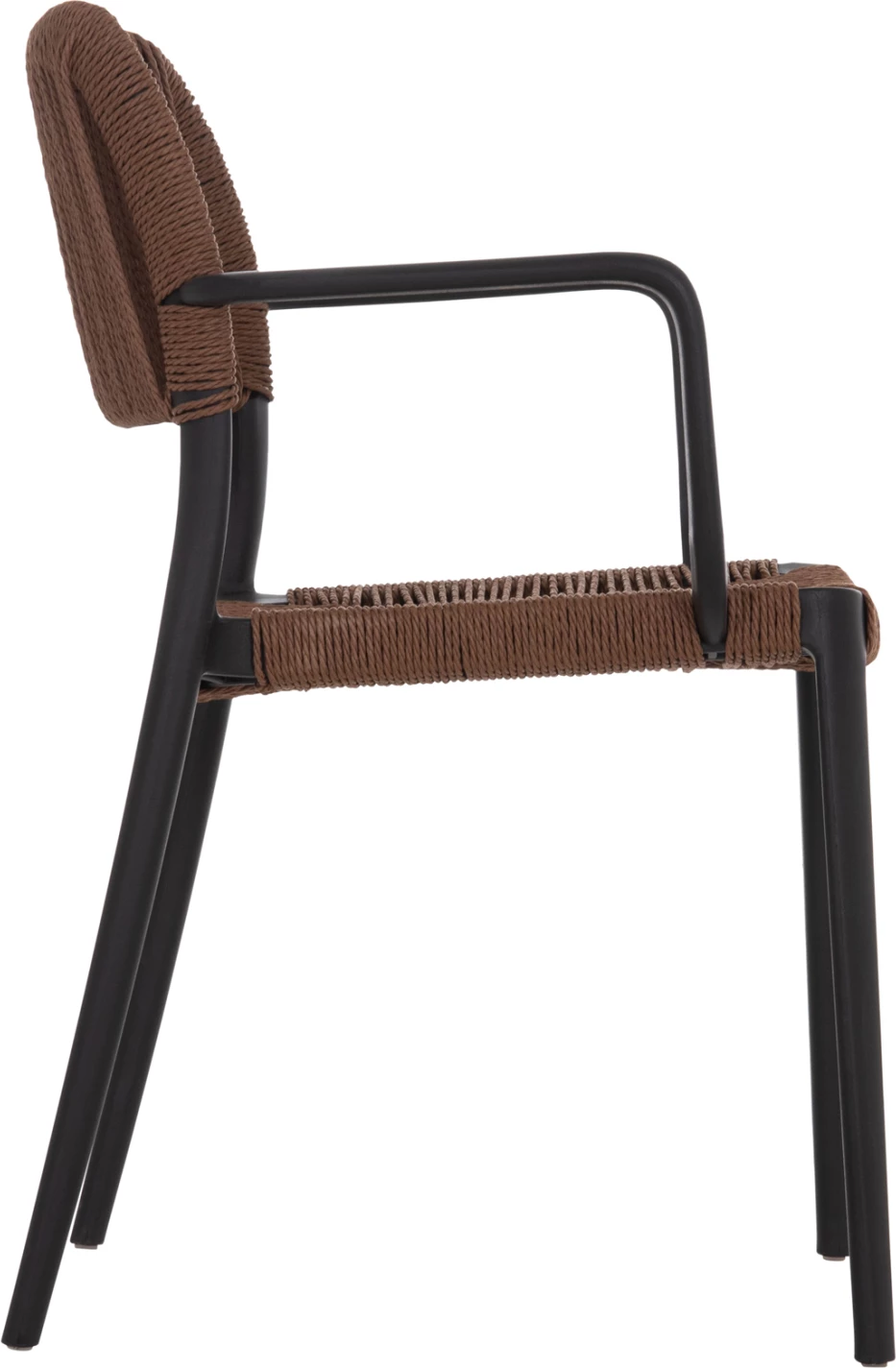 Karrige për jashtë për tavolinë, STRIDER, kornizë e zezë, litar kafe, 57x53x80cm, set prej 5 copash