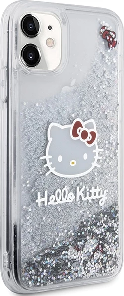 Mbështjellës Hello Kitty Liquid Glitter Charms Kitty Head për iPhone 11/XR, Argjend