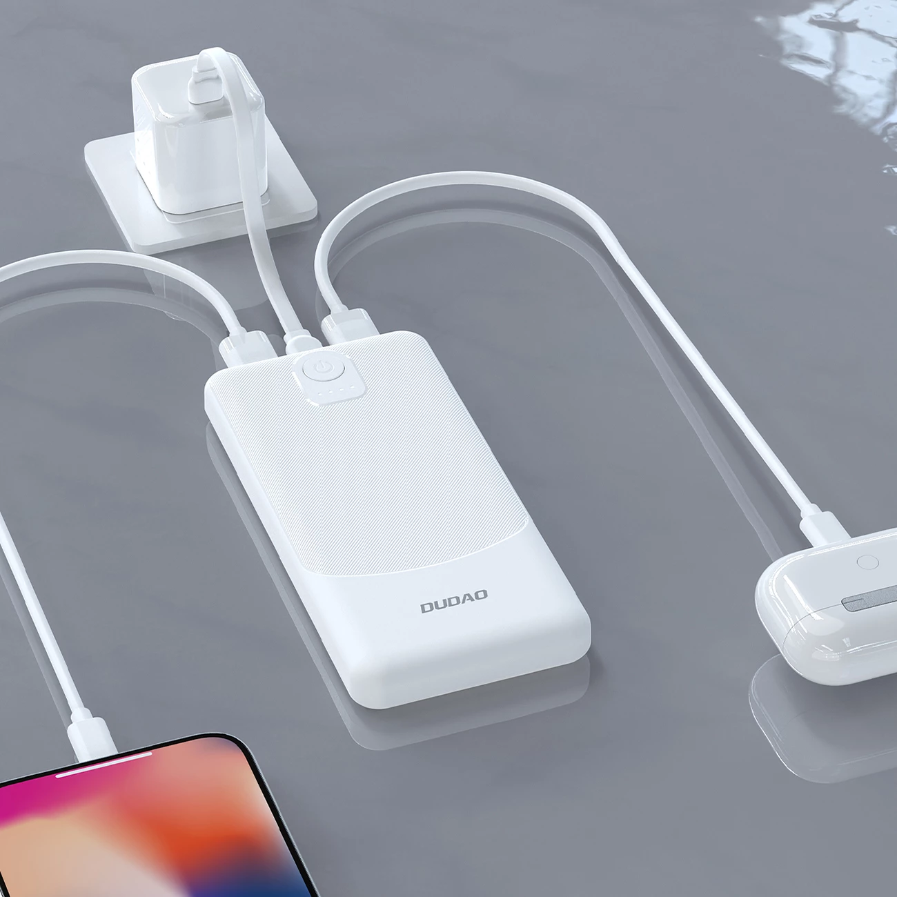 Powerbank, Dudao, K10, 10000mAh 12W 2x USB-A 2.4A, hyrje USB-C, e bardhë