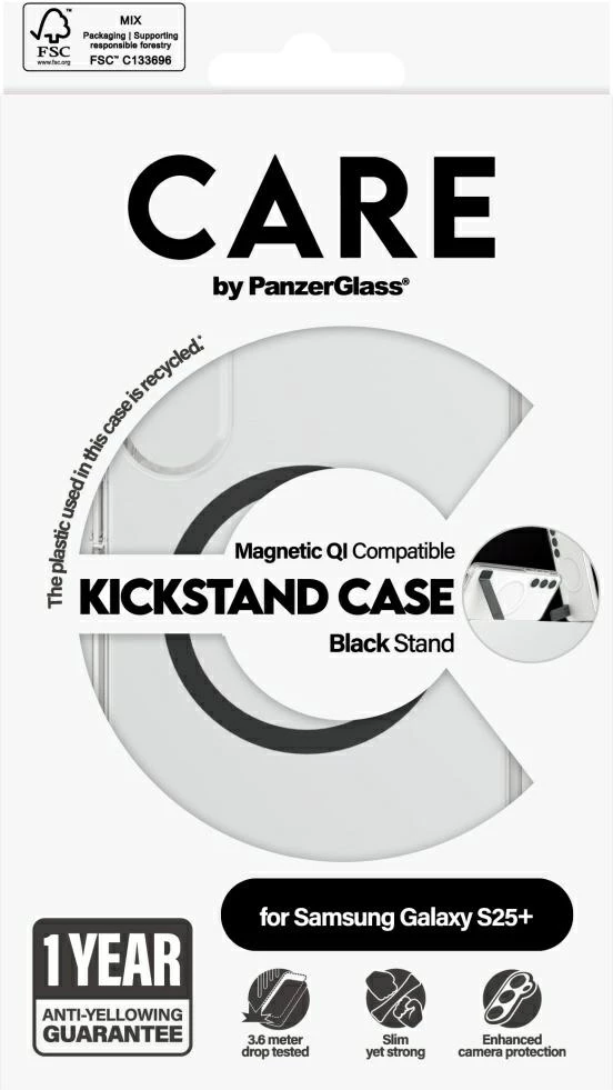 Mbështjellës PanzerGlass CARE Kickstand & QI për Samsung Galaxy S25+, Transparent