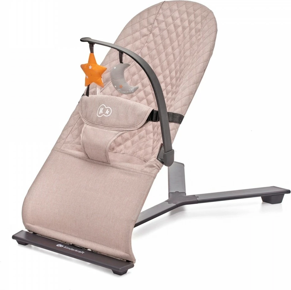 Lëkundëse për bebe Kinderkraft MIMI KBMIMI00BEG0000, 0+ muaj, mbështetëse 3 pozicione, me hark lodrash, e palosshme, beige