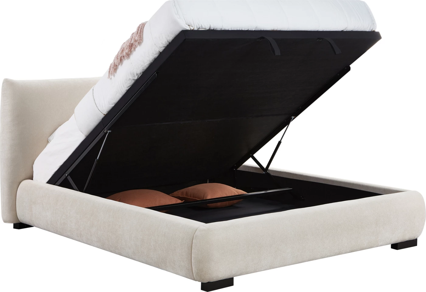 Krevat dopio me hapësirë për depo, material lëkure të butë (faux fur), ngjyrë bezhë e çelët, NUVIA CD728.03, dyshek 160x200cm