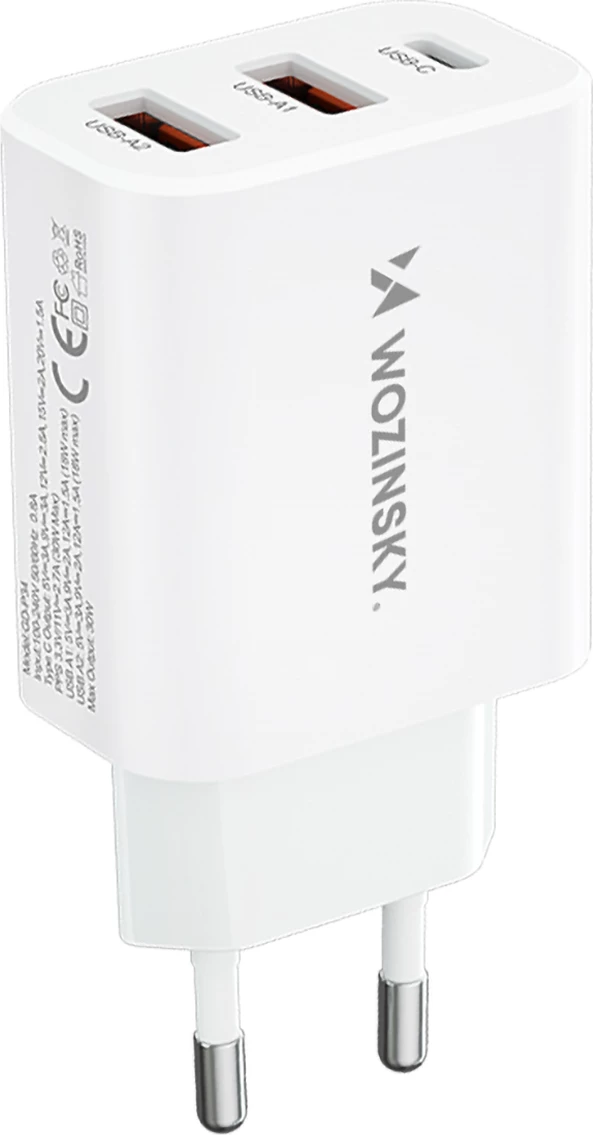 Karikues muri Wozinsky CWCUCW, 30W, 1x USB-C, 2x USB-A, i bardhë