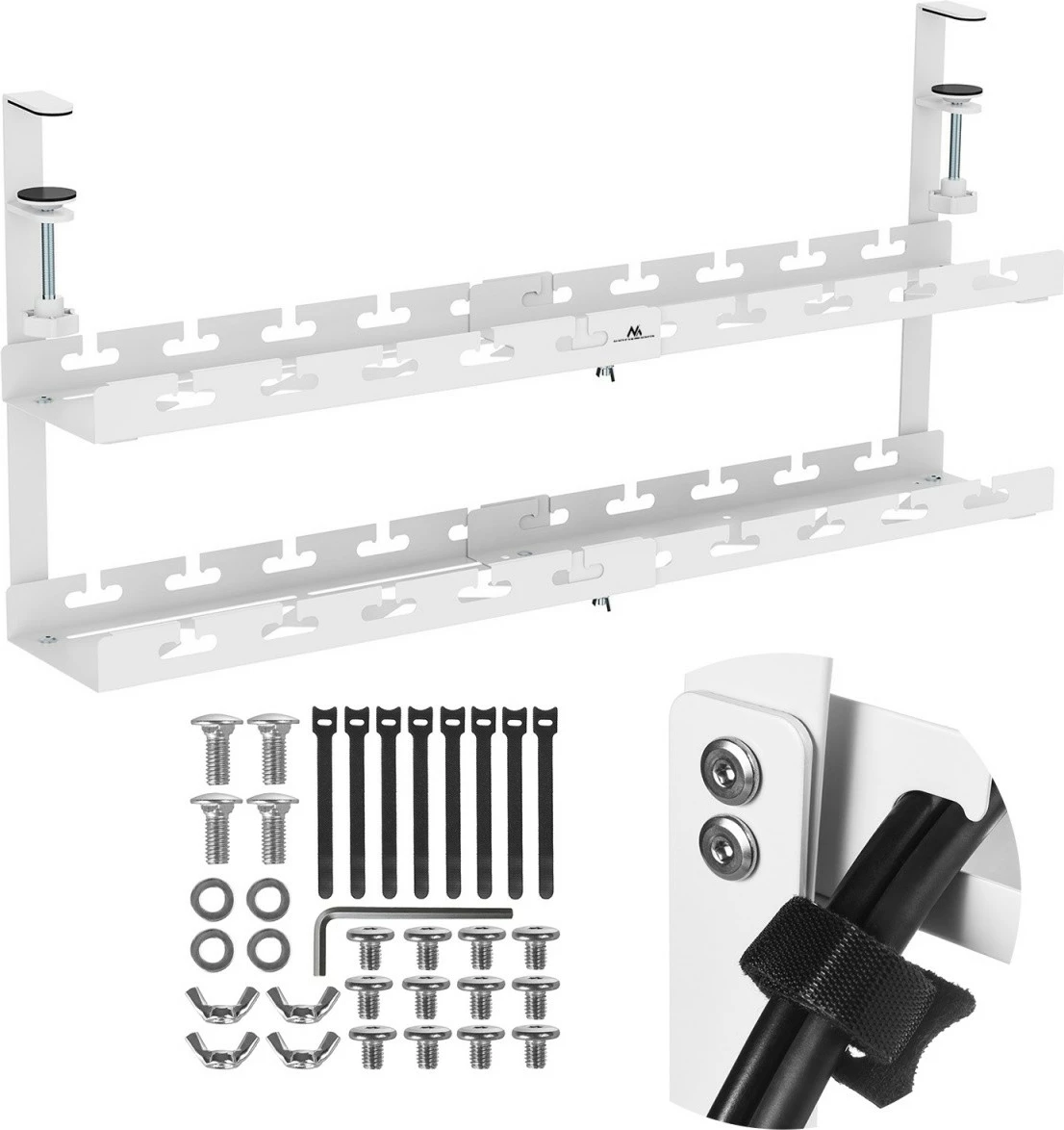 Organizues kabllosh nën tavolinë Maclean MC-102 W, dy nivele, i bardhë