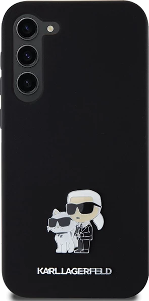 Mbështjellës Karl Lagerfeld Silicone Karl & Choupette Metal Pin për Samsung Galaxy S23+, i zi