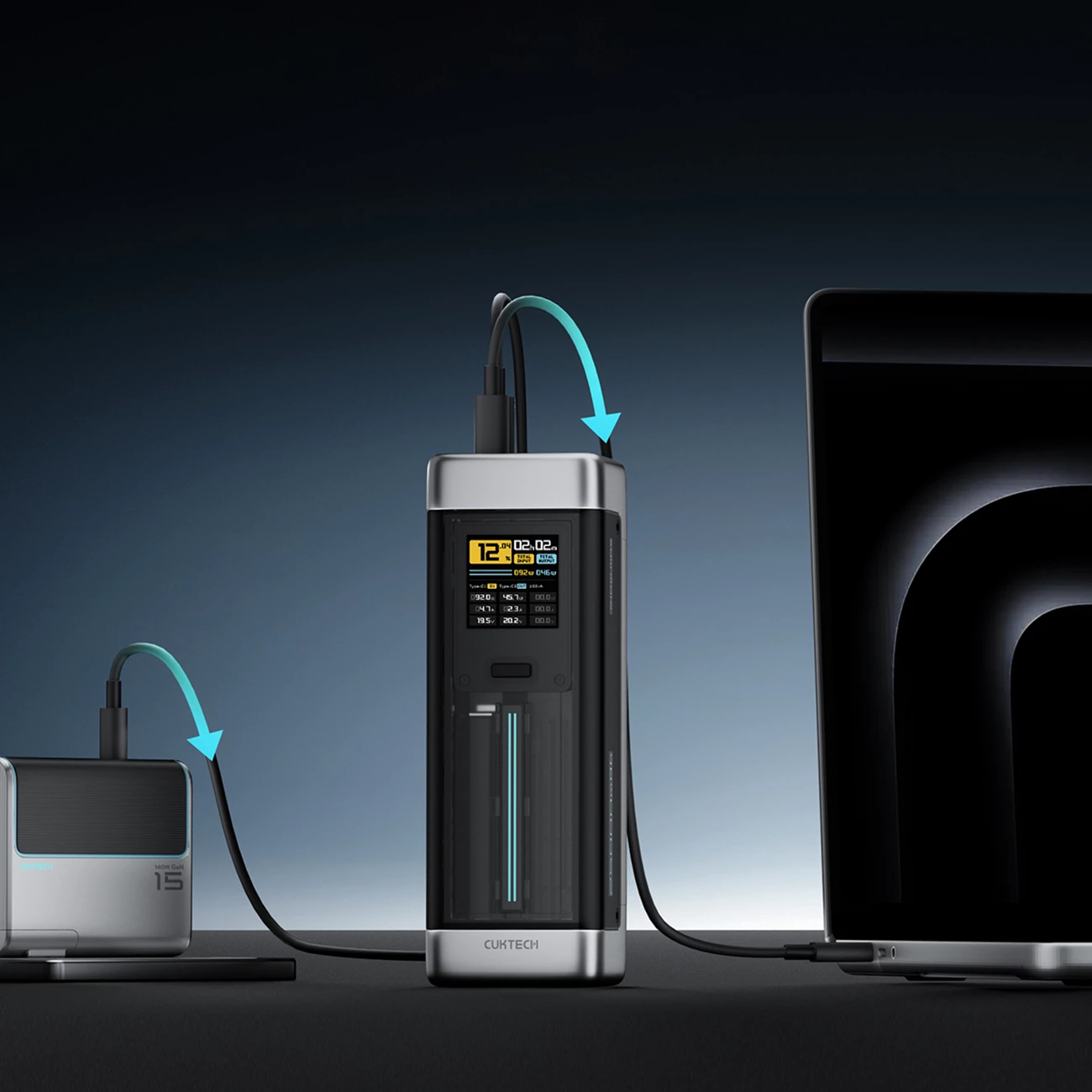 Powerbank Cuktech CUK00P23GLBK, 25000mAh, 210W, 2x USB-C, 1x USB-A, Ekran TFT, e zezë