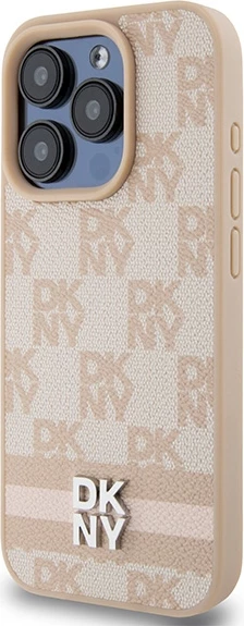 Mbështjellës DKNY Checkered Mono Pattern & Printed Stripes për iPhone 15 Pro Max, rozë
