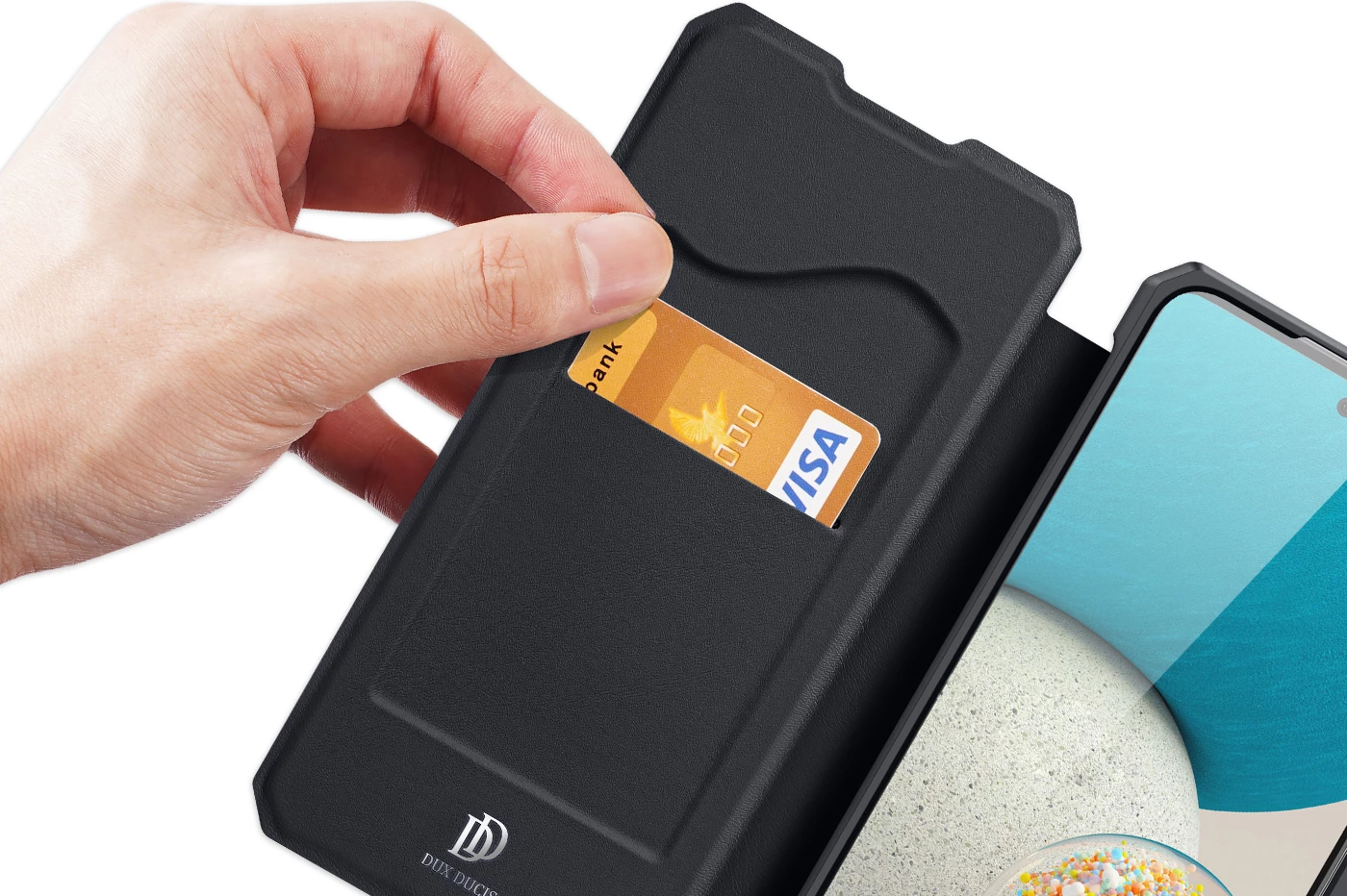 Mbështjellës Dux Ducis Skin X për Samsung Galaxy A73, me kapak dhe xhep, i zi