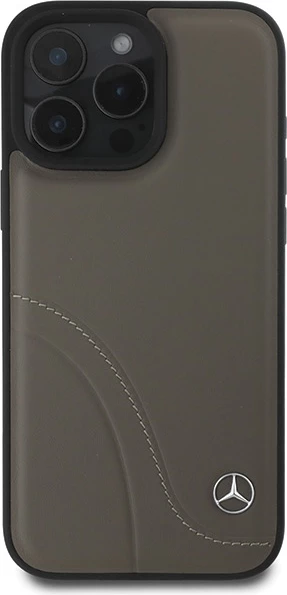 Mbështjellës Mercedes MB Curved Stitches për iPhone 16 Pro Max, Lëkurë, Kafe