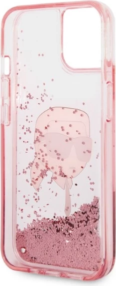 Mbështjellës Karl Lagerfeld Liquid Glitter Karl's Head për iPhone 14 Plus, Rozë