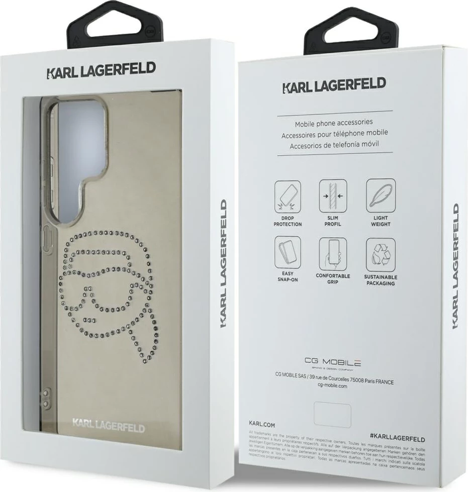 Mbështjellës Karl Lagerfeld Rhinestones Karl Head Logo për Samsung Galaxy S25 Ultra, zi