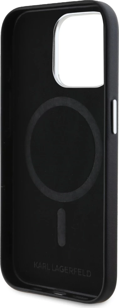 Mbështjellës Karl Lagerfeld FW Metal Plate MagSafe për iPhone 15 Pro Max, i zi