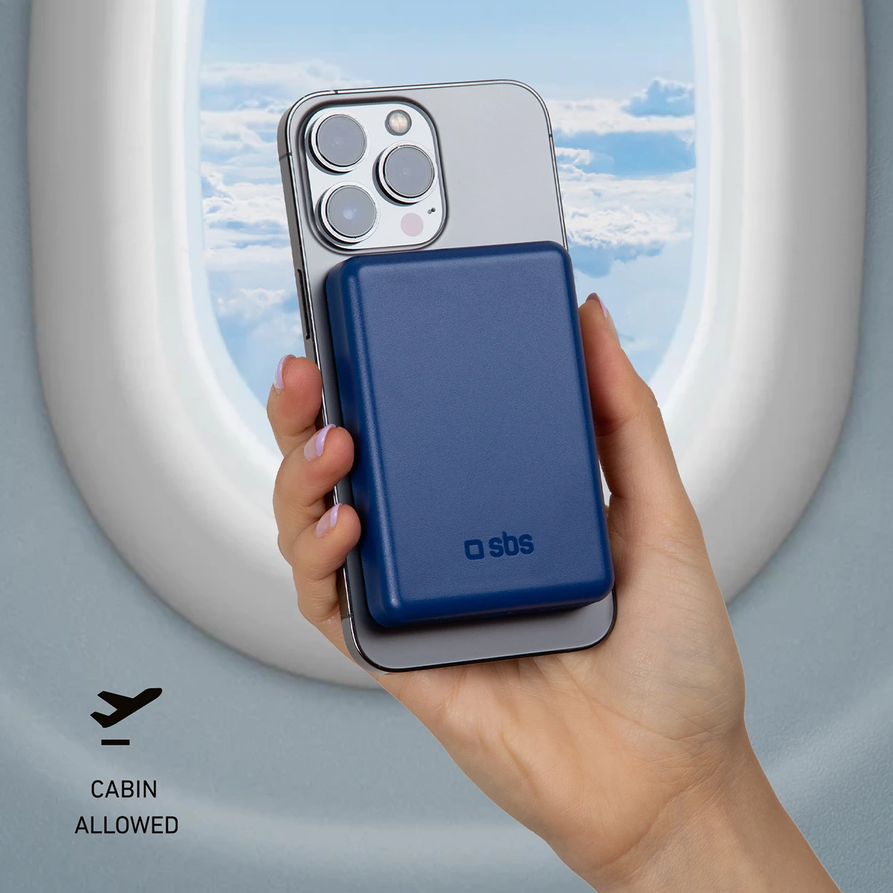 Powerbank SBS TEBB5000MAG1CB, 5000 mAh, MagSafe, Qi, USB-C, kaltër