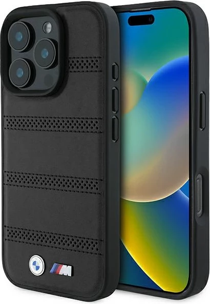 Mbështjellës BMW M Perforated And Stitched Line MagSafe për iPhone 16 Pro, zi