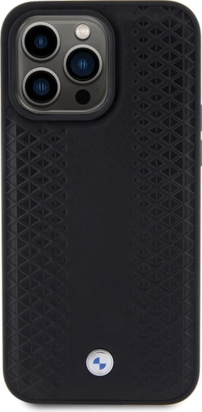 Mbështjellës BMW Leather Diamond Pattern për iPhone 15 Pro, i zi