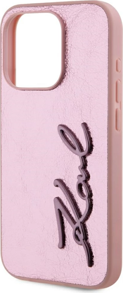 Mbështjellës Karl Lagerfeld Wrinkled Metal Signature për iPhone 15 Pro Max, Rozë