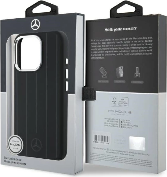 Mbështjellës Mercedes Silicone Vertical Tonal Stripes MagSafe për iPhone 16 Pro Max, Zi