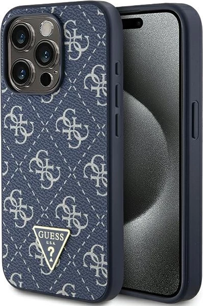 Mbështjellës Guess 4G Triangle Metal Logo për iPhone 15 Pro, Kaltër