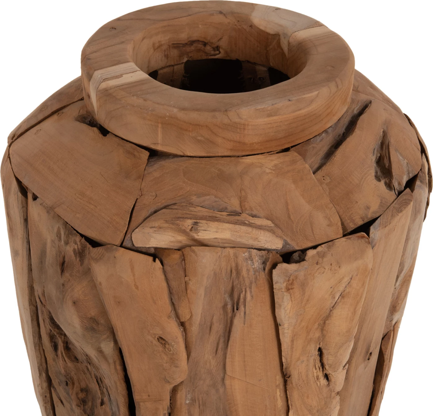 Vazo dekorative për dysheme, copa druri teak të ricikluara, ngjyrë natyrale, Φ40x80H cm