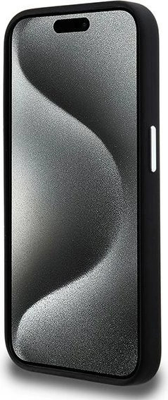 Mbështjellës Karl Lagerfeld Silicone Metal Script Logo për iPhone 15 Pro, i zi