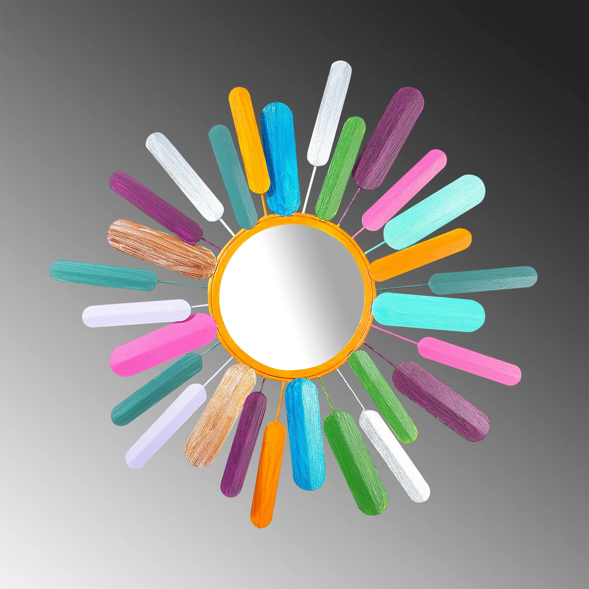 Aksesor dekorativ metalik për mur, pasqyrë Sun, Wallity