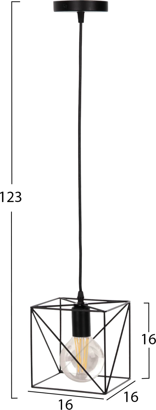 Llambë varëse tavani, kub metalik i zi, FH4039, 16x16x123H cm