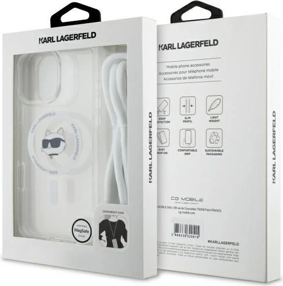 Mbështjellës Karl Lagerfeld IML Choupette Head & Cord MagSafe për iPhone 16 Pro, Transparent