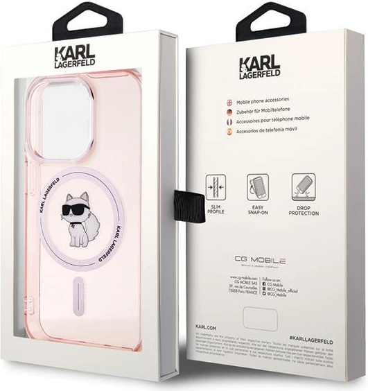 Mbështjellës Karl Lagerfeld IML Choupette MagSafe për iPhone 15 Pro, rozë