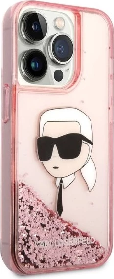 Mbështjellës Karl Lagerfeld Glitter Karl's Head për iPhone 14 Pro, rozë