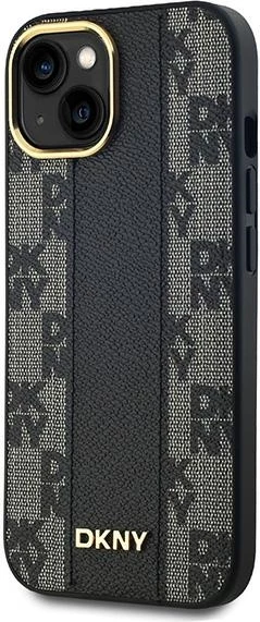 Mbështjellës DKNY Leather Checkered Mono Pattern MagSafe për iPhone 15/14/13, e zezë