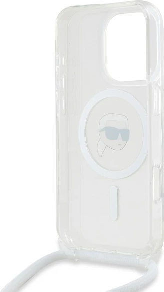 Mbështjellës Karl Lagerfeld Crossbody IML Karl Head MagSafe për iPhone 16 Pro, Transparent