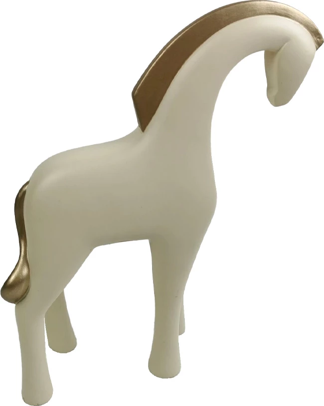 Dekor kalë Jasper, polirezine, bezhë me të artë, 19x6x23cm