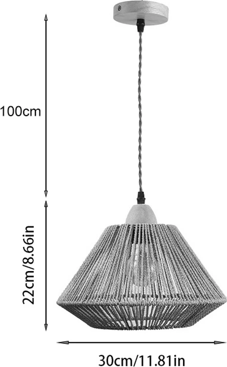 Llambë tavani një-dritë Ligua, metal dhe litar, ngjyrë natyrale, 30x22cm