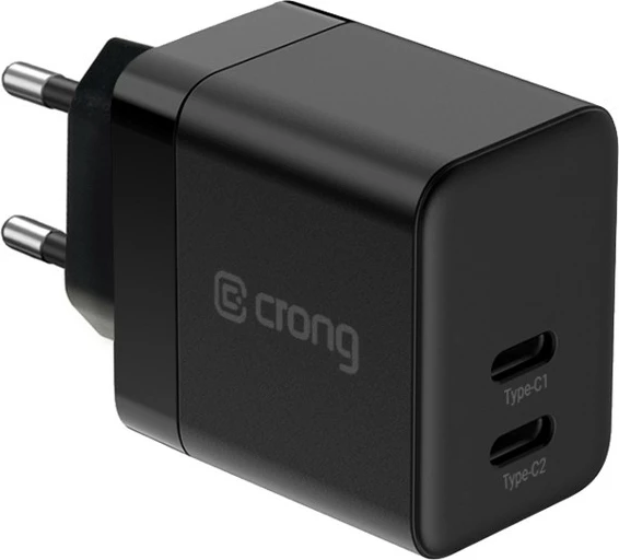 adapter karikues muri GaN, CRONG, CRG-GNCC35-BLK, 35W PD 3.0 me PPS, 2x USB-C, e zezë