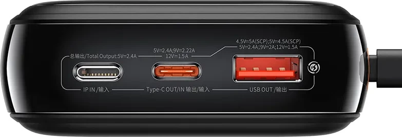 Powerbank Baseus Qpow PRO 20000mAh, 20W, me kabllo Lightning, USB-C dhe USB, e zezë