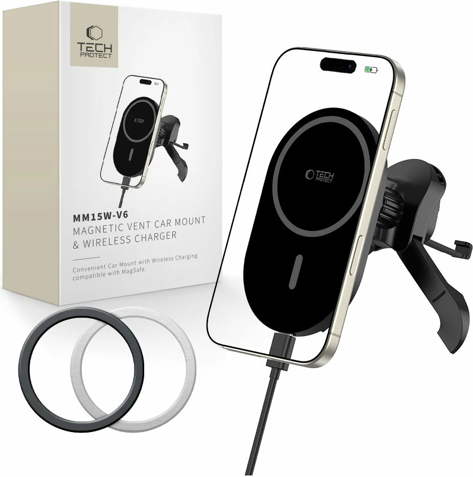 Mbajtës magnetik për veturë Tech-Protect MM15W-V6 me MagSafe, i zi