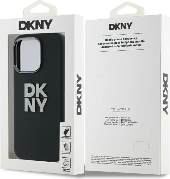 Mbështjellës DKNY Liquid Silicone Metal Logo për iPhone 16 Pro, i zi