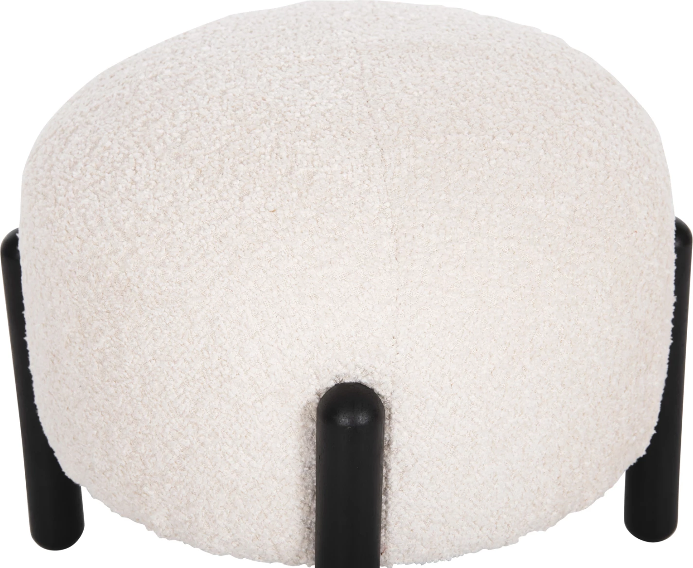 Karrige për bar, e rrumbullakët, EWAN, FH9596.06, pëlhurë boucle ecru, këmbë metalike të zeza, Φ45x36H cm