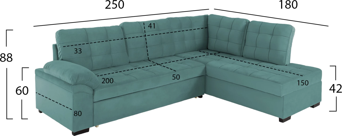 Kënd divani JADE FH3144.04R kadife jeshile deti 250x80-180x73-88Hcm