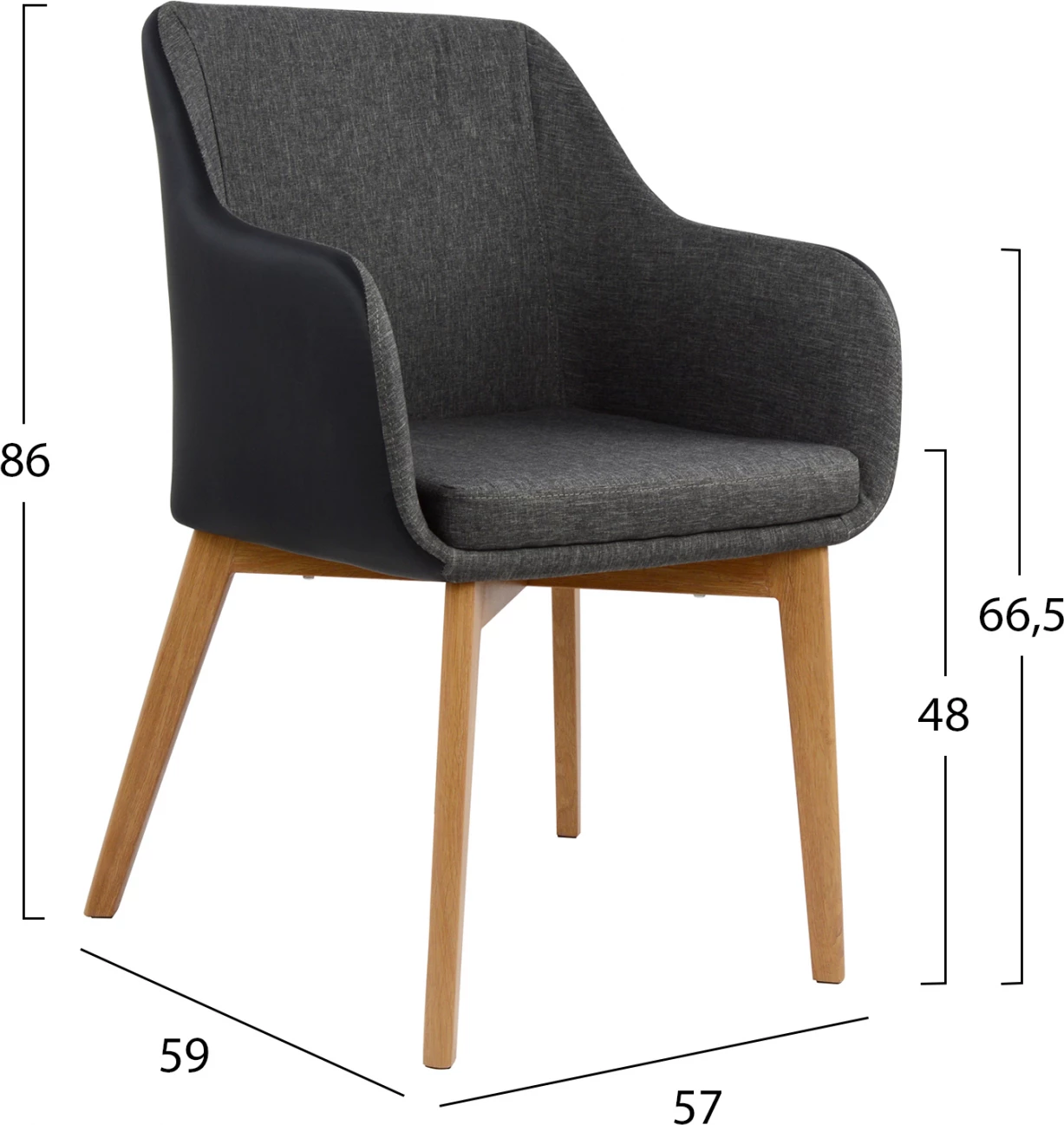 Karrige me krahë Bristol FH0141.01, ngjyrë gri e errët dhe PU e zezë, 57x59x86 cm, set prej 2 copë