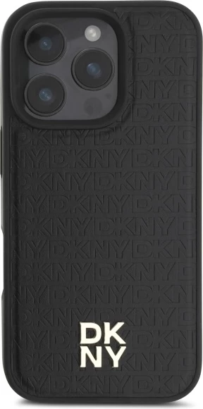 Mbështjellës DKNY Repeat Pattern Stack Logo MagSafe për iPhone 16 Pro, i zi