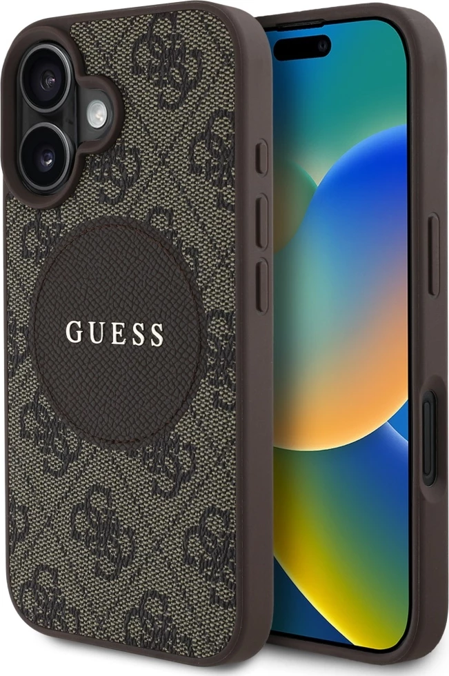 Mbështjellës Guess 4G Circle Classic Logo MagSafe për iPhone 16, Kafe