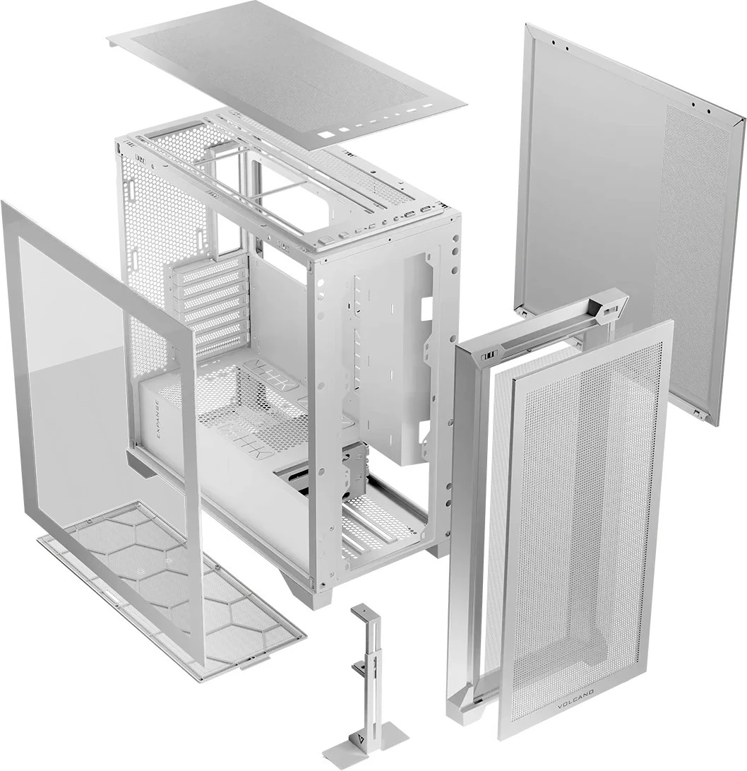 Kasë kompjuteri, MODECOM Volcano Expanse S Midi Tower, ATX/mATX/ITX, xham i kalitur, USB‑C, ARGB, e bardhë