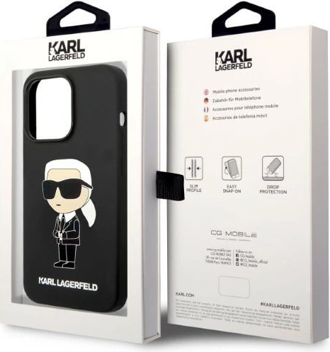Mbështjellës Karl Lagerfeld Silicone Ikonik MagSafe për iPhone 14 Pro, i zi